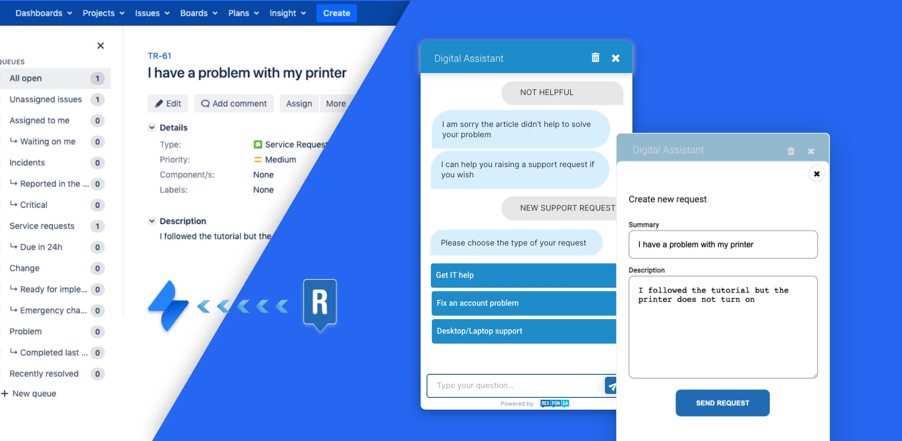 ticket opening from Jira through Responsa chat