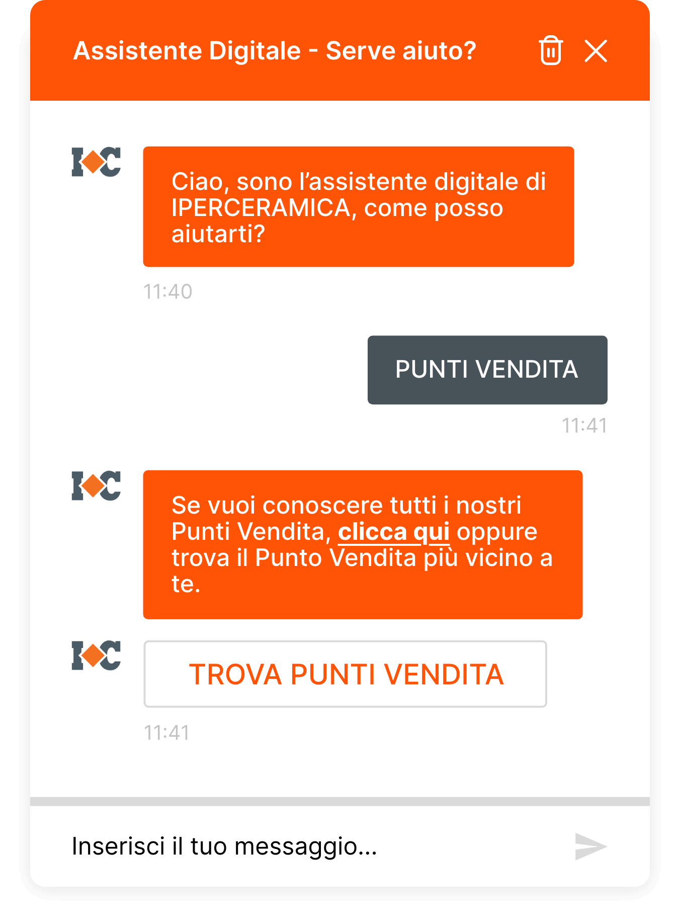Assistente chatbot iperceramica in chat