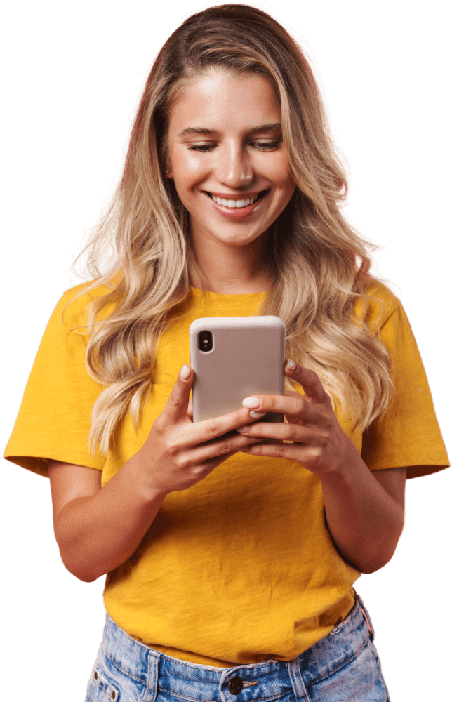 girl chatting with a chatbot on smartphone
